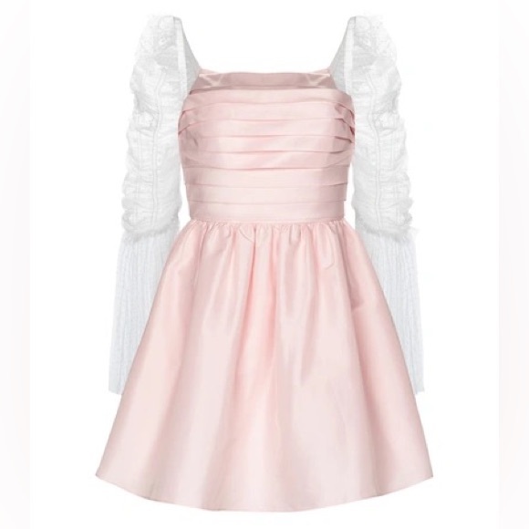 SELF-PORTRAIT | Pink Taffeta Dot Mesh Mini Dress - Picture 5 of 10